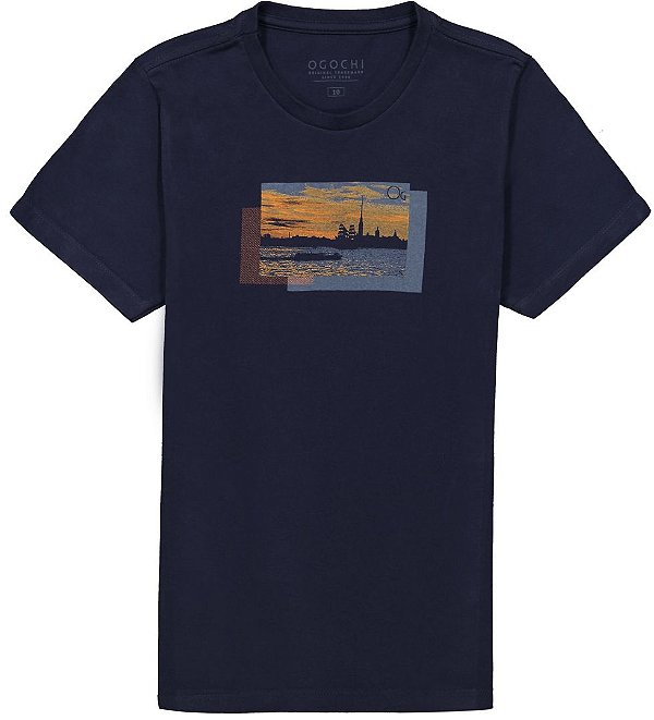 Camiseta Infanto Juvenil Manga Curta Céu Marinho Ogochi