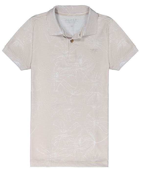 Polo Infanto Juvenil Casual Bege e Branco Floral Ogochi