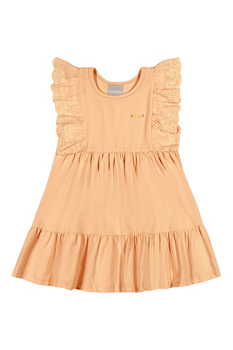 Vestido Infantil sem Manga com Babado Bordado em Tecido Coloritta