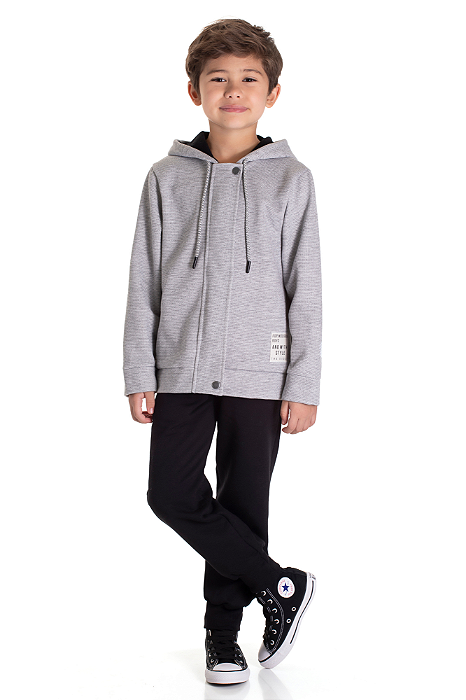 Conjunto de Moletom Infantil Masculino com Jaqueta Cinza e Calça Jogger Preta TMX Kids & Teens