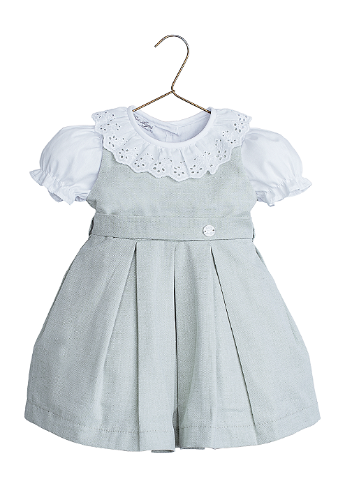 Vestido Infantil Social com Camisa de Gola em Bordado Inglês Two Angels