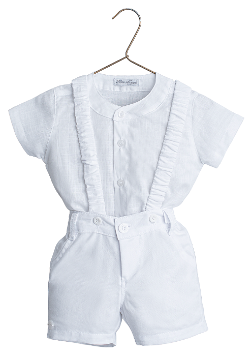 Conjunto para Bebê Menino com Bermuda de Suspensório e Camisa em Tricoline com Botões tipo Bata Two Angels