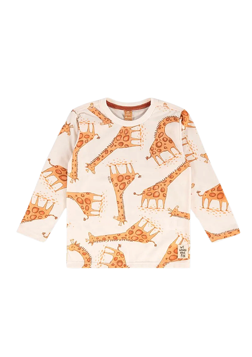 Camiseta Manga Longa Infantil Masculina em Meia Malha Girafas Up Baby