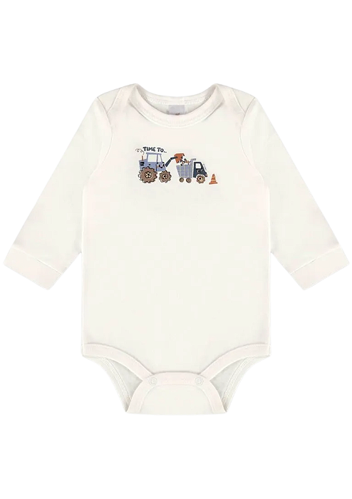 Body Manga Longa Para Bebê Masculino Estampa Trator Offwhite Up Baby