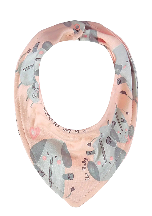 Babador Bandana para Bebê Menina em Suedine Rosa Estampa Elefantinhos Up Baby