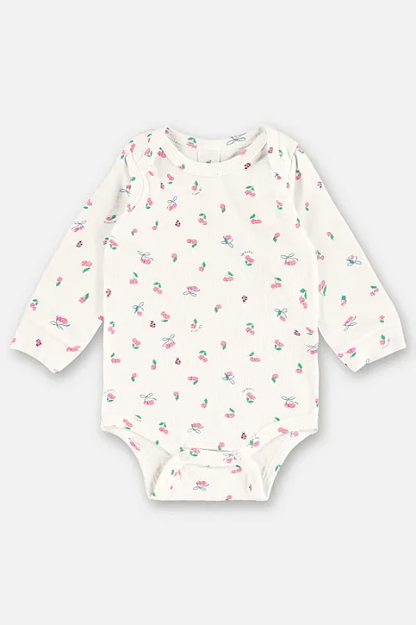Body para bebê feminino Manga Longa em Suedine Estampa Joaninha e Cerejas Up Baby