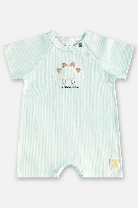 Macaquinho para Bebê Menino Listrado Azul e Branco Dinossauro Up Baby