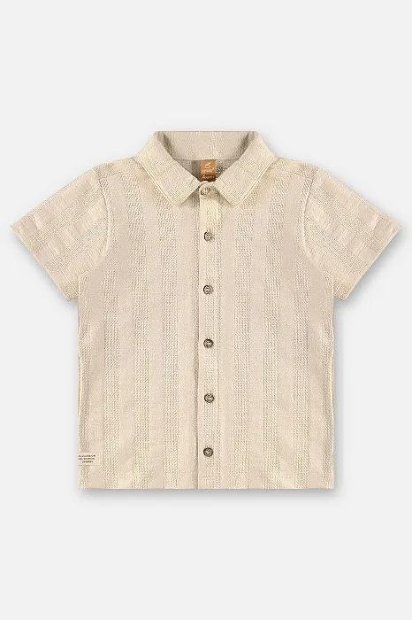 Camisa Social Infantil Masculina em Malha Tricot Offwhite Up Baby