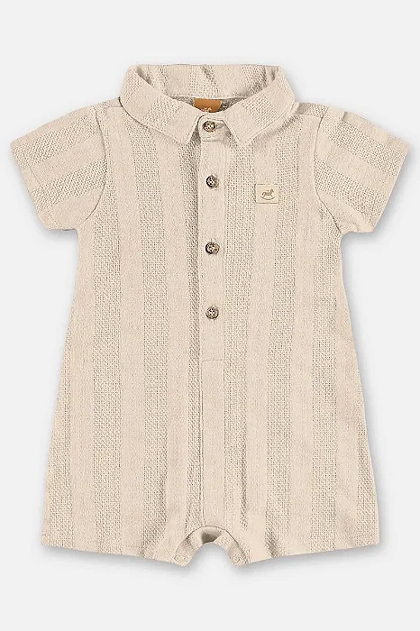 Macaquinho Social para Bebê Menino em Malha Tricot Offhite com Botões Up Baby