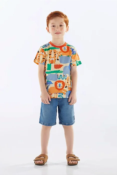 Camiseta Infantil Masculina em Meia Malha Estampada com Bichinhos Up Baby