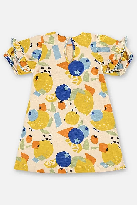 Vestido Infantil Feminino em Malha Flame Estampado com Frutinhas Up Baby