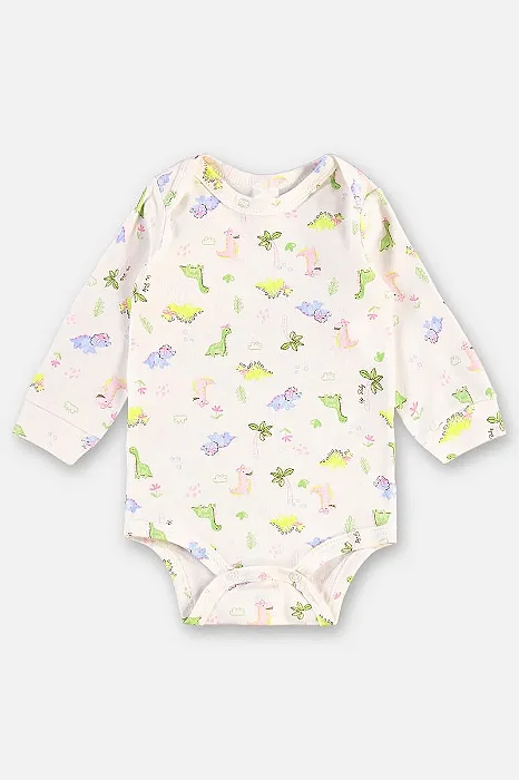 Body para Bebê Feminino Manga Longa em Suedine Estampado com Dinossauros Up Baby