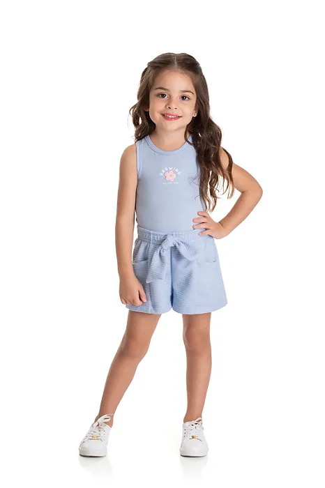 Conjunto Infantil Feminino com Regata e Short com Amarração Azul TMX
