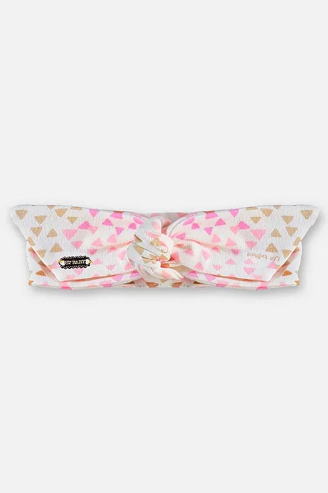Faixa de Cabelo para Bebê Menina em Suedine Estampado com Triangulos Rosas e Beges Up Baby