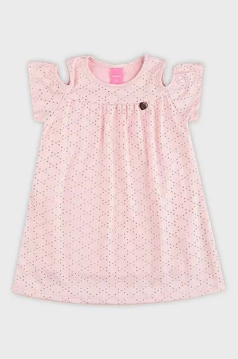 Vestido Infantil Rosa em Malha de Laise Bordada Kamylus