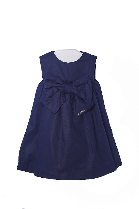 Vestido Infantil em Tecido com Laço Frontal Azul Marinho Linna Valentinna