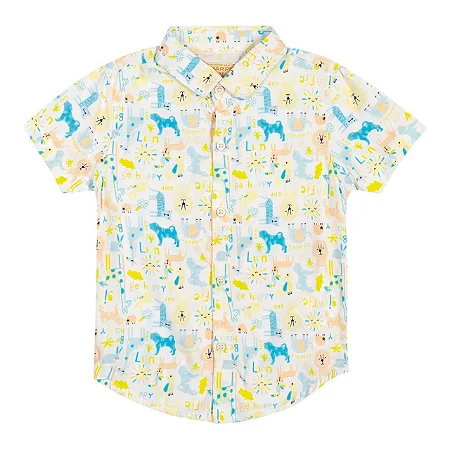 Camisa Infantil Masculina em Viscose Estampada Verão Candy Charpey