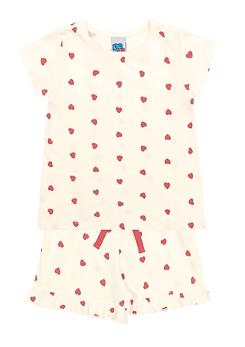 Pijama Infantil Feminino com Estampa Corações Kiko e Kika