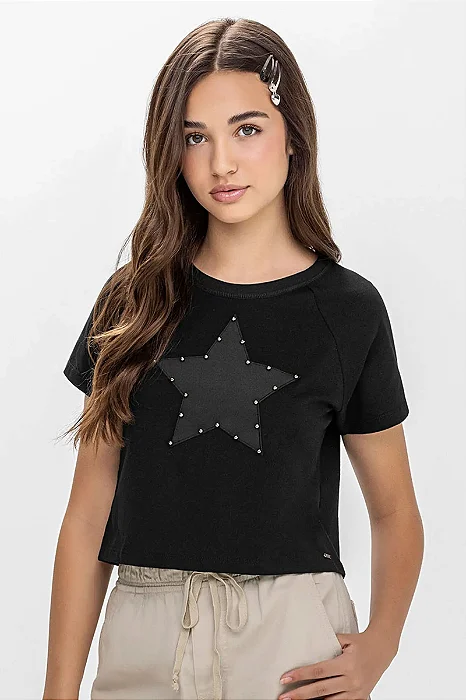 Blusa Juvenil Feminina Preta com Estrela Elian Beats