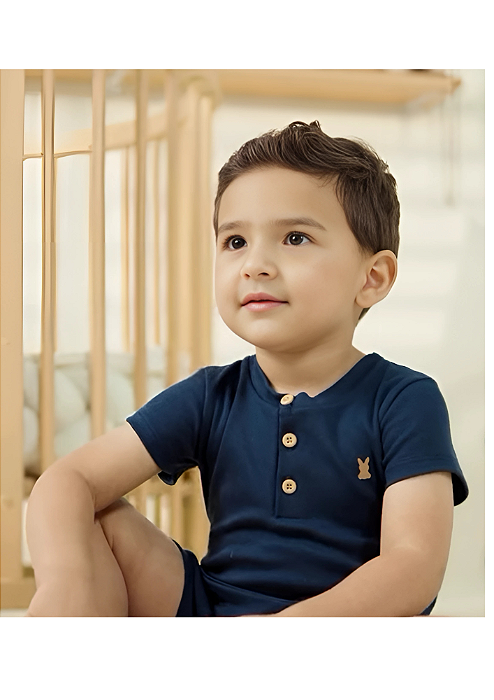 Body Manga Curta Azul Marinho com Botões Kiko Baby