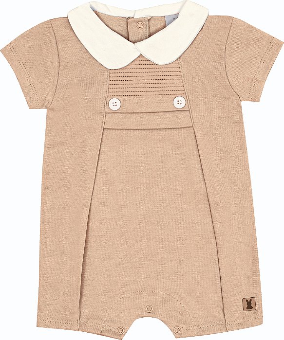 Macaquinho para Bebê Menino Clássico Vintage Bege com Gola Peter Pan Kiko Baby