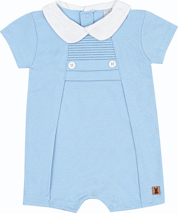 Macaquinho para Bebê Menino Clássico Vintage Azul Claro com Gola Peter Pan Kiko Baby