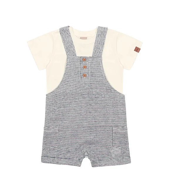 Conjunto para Bebê Masculino Manga Curta Branca com Jardineira Listrada Kiko e Kika