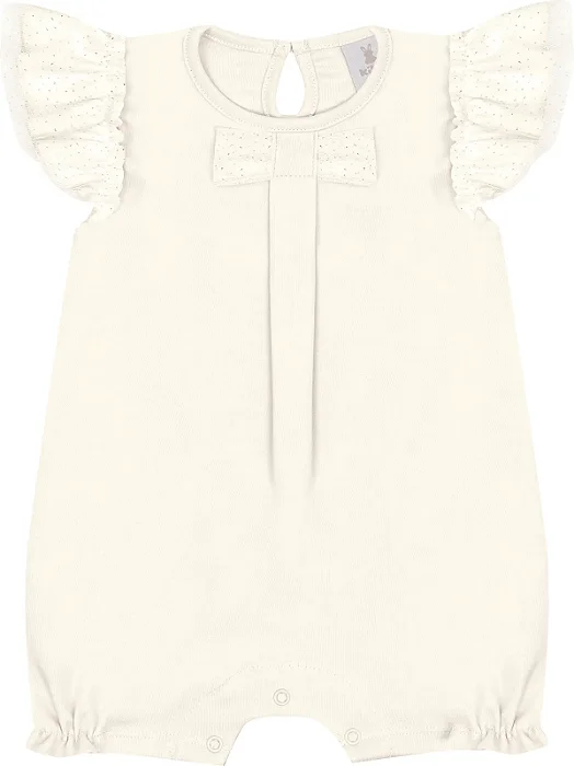 Macacão Curto para Bebê Menina Marfim Liso com Detalhes nas Mangas Kiko Baby