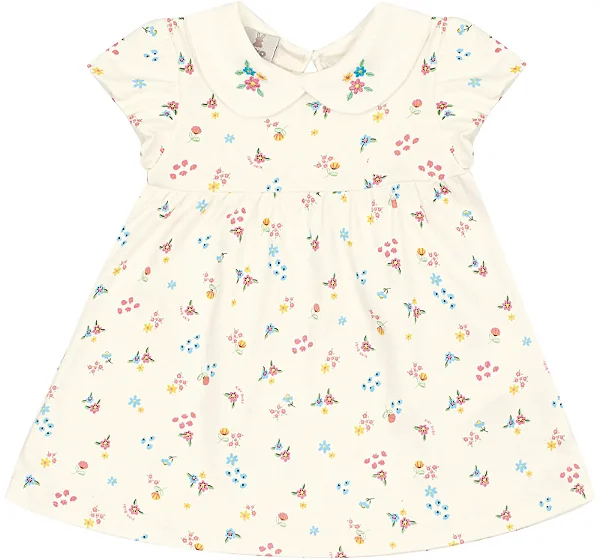 Conjunto para Bebê Menina com Vestido e Cobre Fralda Branco Estampa florido Kiko Baby