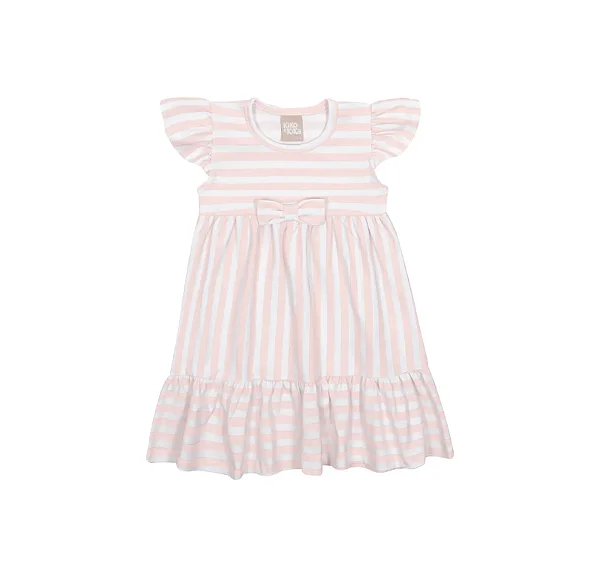 Vestido para Bebê Menina Listrado Rosa e Branco Kiko e Kika