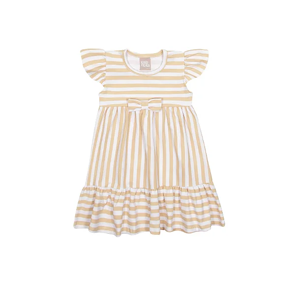 Vestido para Bebê Menina Listrado Marrom e Branco Kiko e Kika