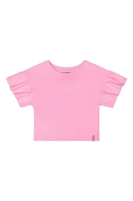 Blusa Infantil Feminina Manga Curta Rosa Cropped Oversized Quimby