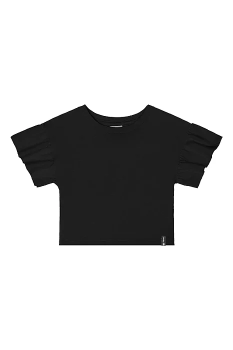 Blusa Infantil Feminina Manga Curta Preta Cropped Oversized Quimby