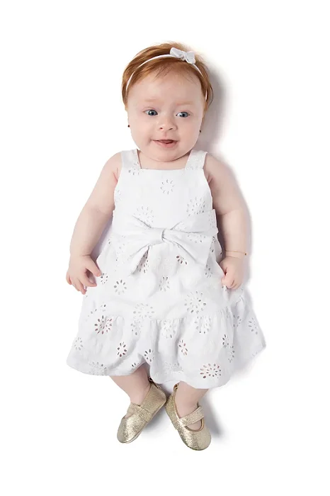 Conjunto para Bebê Menina com Vestido e Calcinha em Malha de Laise Branca TMX