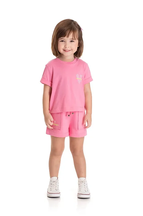 Conjunto para Menina com Camiseta Manga Curta Rosa e Short Saia TMX