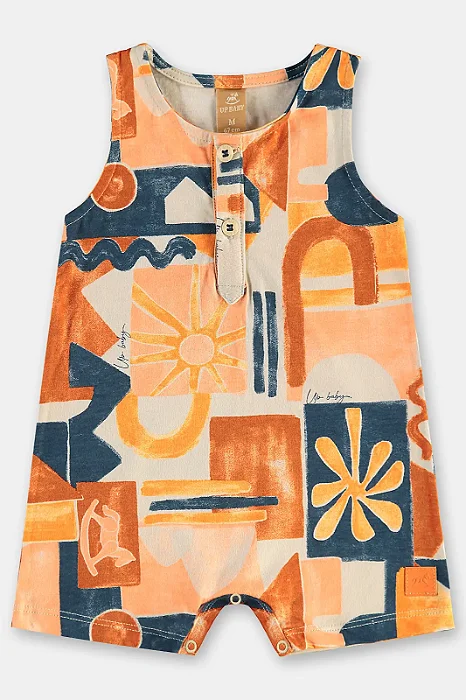 Macaquinho para Bebê Menino com Estampa Abstrata Marinho e Laranja com Botões Up Baby