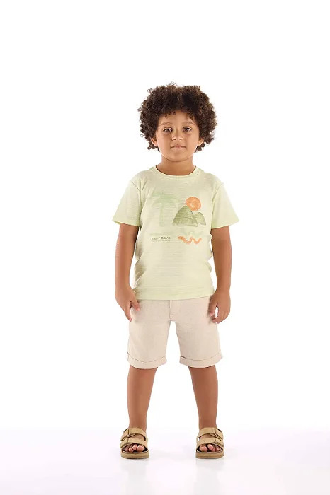 Camiseta Infantil Masculina Manga Curta Flamê Verde Claro com Estampa Up Baby