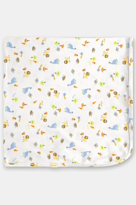 Manta para Bebê em Suedine Branca Estampada Up Baby