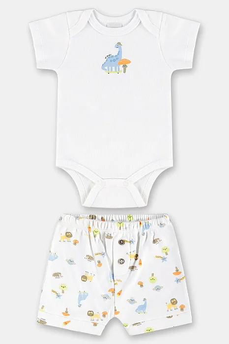 Conjunto para Bebê Menino com Body Branco e Short Estampado Up Baby