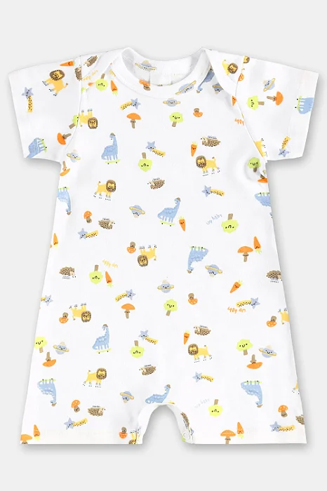 Macaquinho Manga Curta para Bebê Menino em Suedine Branca com Estampa Up Baby