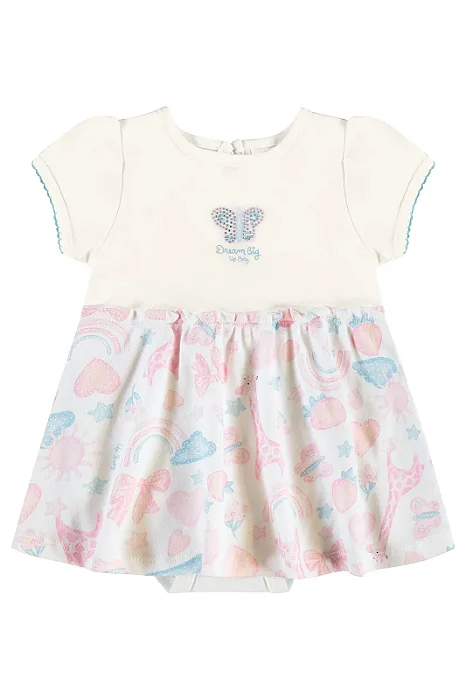 Body Vestido Manga Curta para Bebê Menina com Estampa Borboleta Rosa e Azul Up Baby