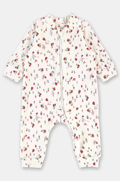 Macacão Manga Longa com Zíper para Bebê Menina Estampa Joaninhas em Suedine Up Baby