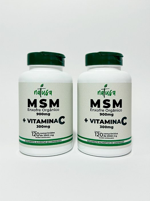 KIT (FRETE GRÁTIS) 2 MSM + Vitamina C, Natusa, 900mg MSM, 300mg Vitamina C, 120 Comprimidos