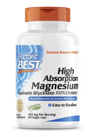 Magnésio de Alta Absorção 100% Quelado Doctors Best 105mg 120 Caps Veganas