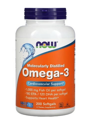 Ômega-3 NOW FOODS 1000mg 200 Cápsulas Gelatinosas 180EPA / 120 DHA
