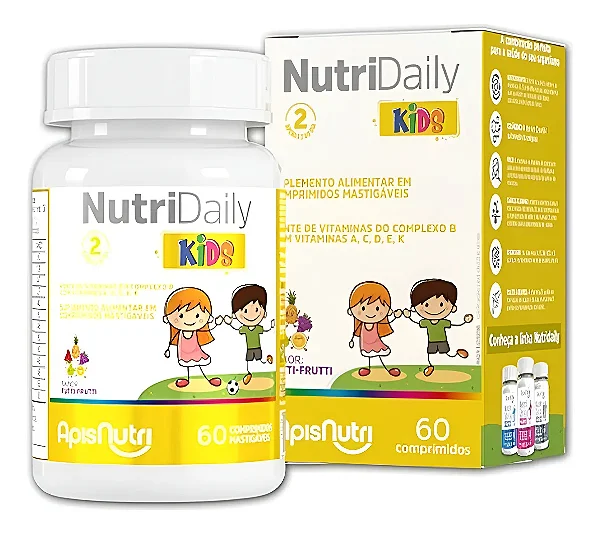 NutriDaily Polivitamínico Kids 550mg 60 Comprimidos Sabor Tuti Fruti Apisnutri