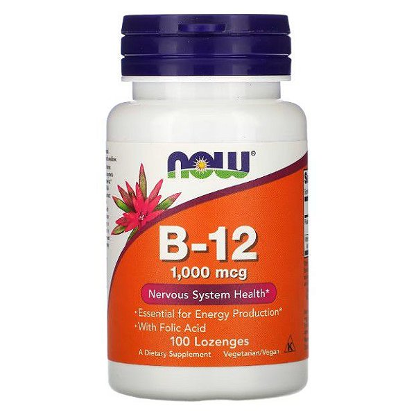Vitamina B-12 Cianocobalamina & Metilfolato NOW FOODS 1000mcg 100 Comprimidos