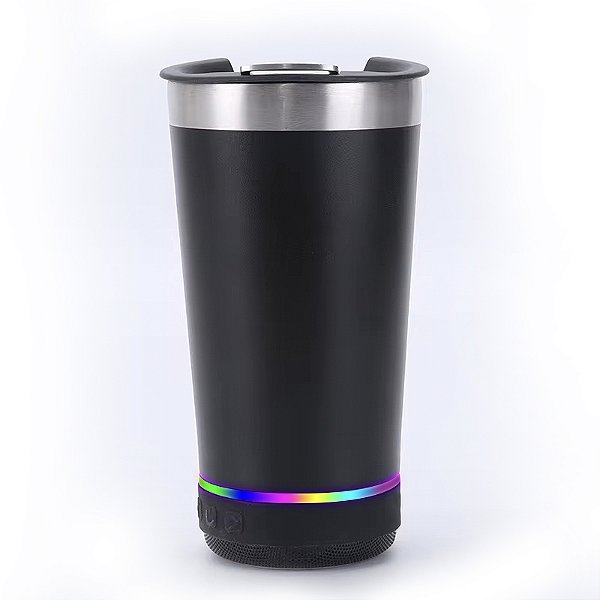 Copo Térmico / Com Caixa De Som Bluetooth® / Leds Animados / USB Recarregável / 473 ml