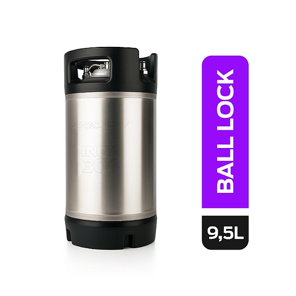 Postmix / Growler / 9,5 Litros / Ball Lock / Alças e Base Emborrachadas / Inox 304 / Passivado