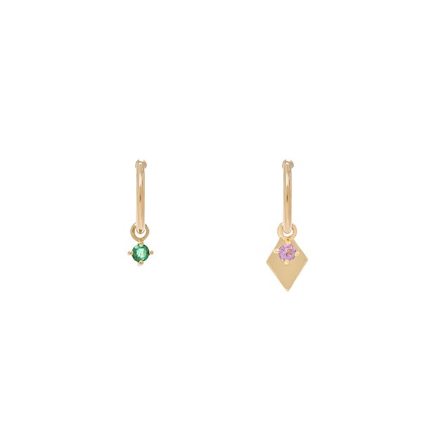 Brinco Argola Los em Ouro 18K com Ametista e Esmeralda
